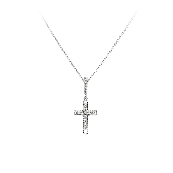 Anhänger Kreuz mit Zirkonen aus Weißgold