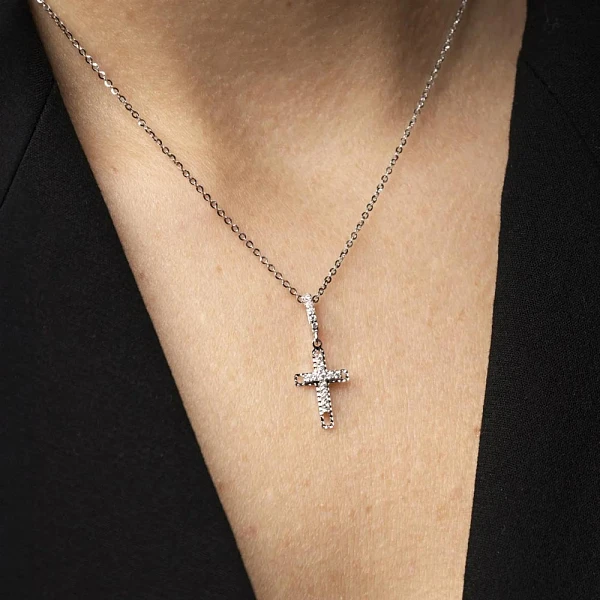 Anhänger Kreuz mit Zirkonen aus Weißgold