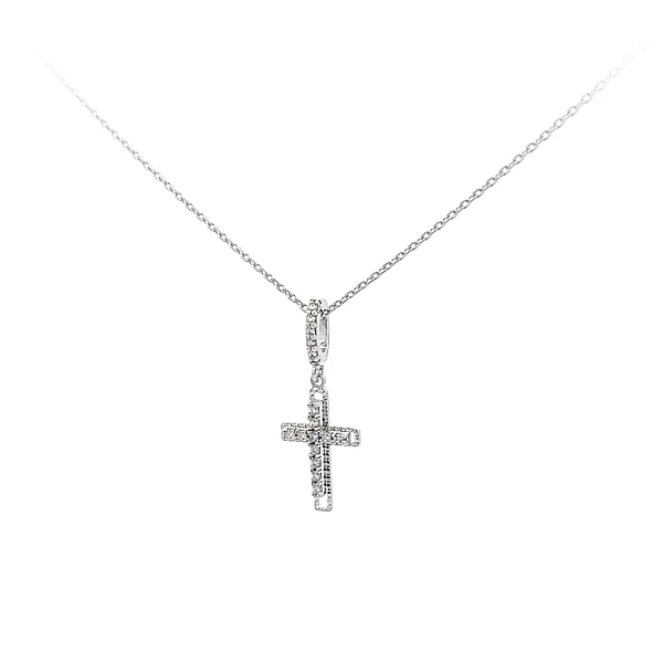 Anhänger Kreuz mit Zirkonen aus Weißgold