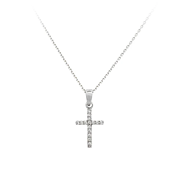 Anhänger Kreuz mit Zirkonen aus Weißgold