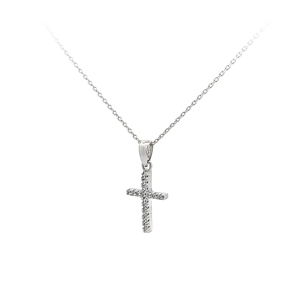 Anhänger Kreuz mit Zirkonen aus Weißgold