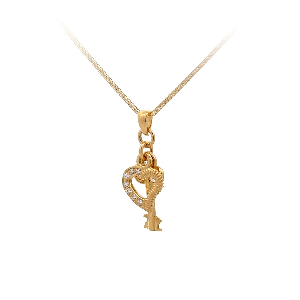 Gold-Anhänger Herz und Schlüssel mit Zirkonen