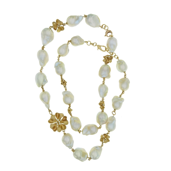 Gold Perlenkette mit Diamanten