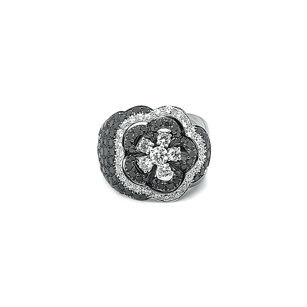 Goldring Crivelli mit schwarzen und weißen Diamanten