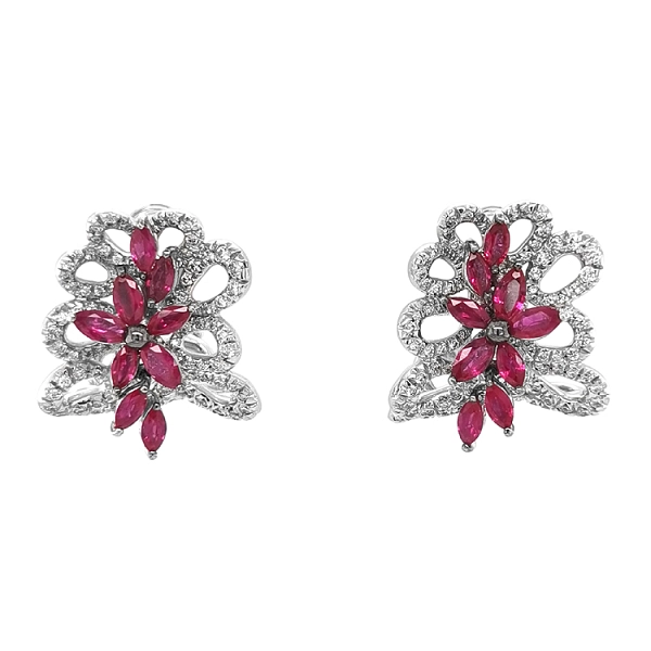 Goldohrringe mit Rubinen und Diamanten