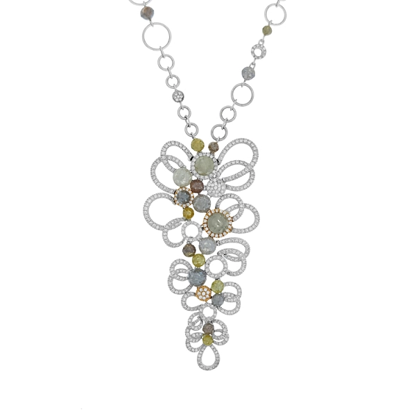 Goldhalskette mit farbigen Edelsteinen und Diamanten