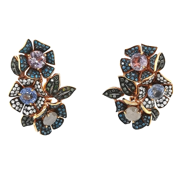 Goldohrringe mit farbigen Diamanten