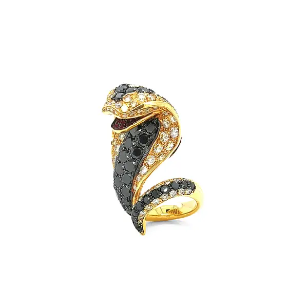 Goldring mit schwarzen und weißen Diamanten