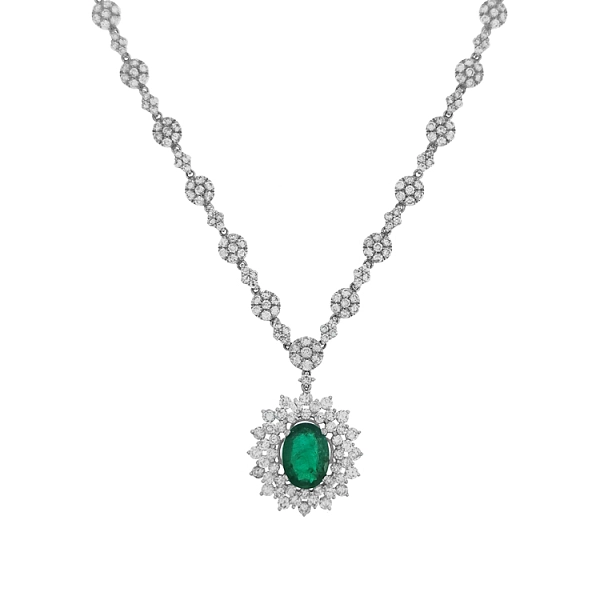 Goldhalskette mit Smaragd und Diamanten