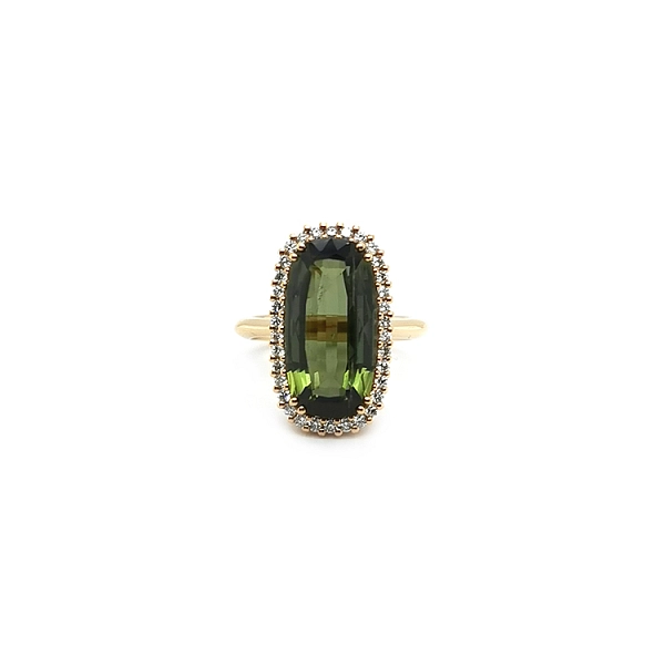 Goldring mit grünem Turmalin und Diamanten