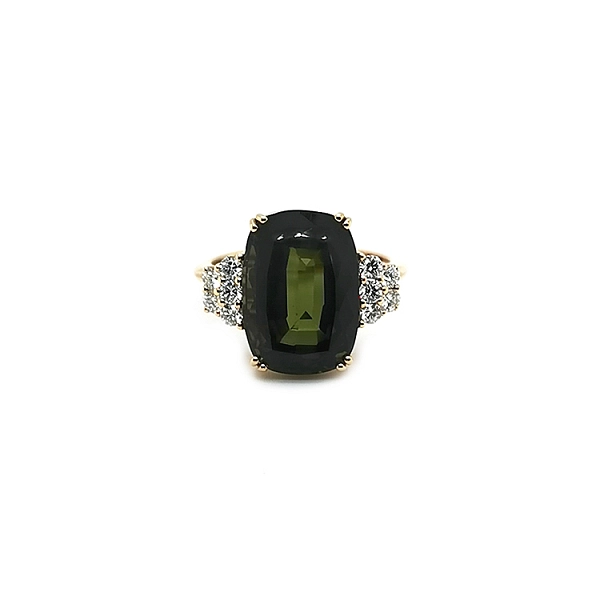 Goldring mit grünem Turmalin und Diamanten