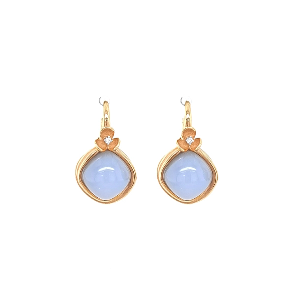 Goldohrringe mit Chalcedon und Diamanten