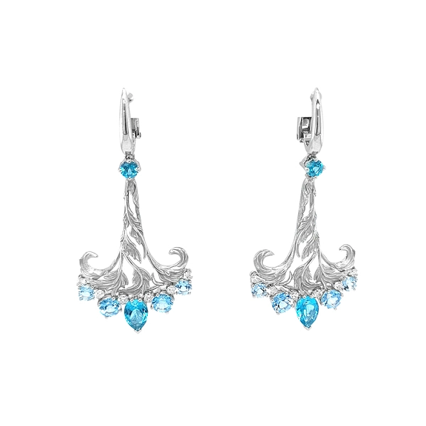 Goldohrringe mit Blautopas und Diamanten Gea Genus