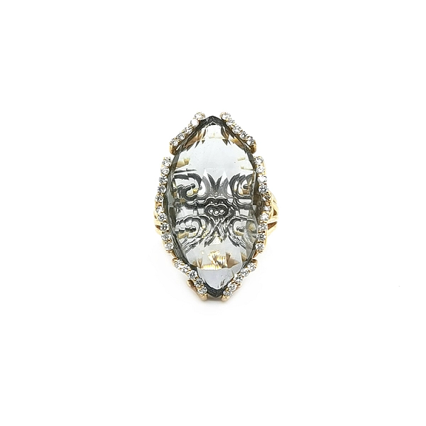 Goldring mit Prasolith und Diamanten