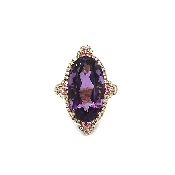 Goldring mit Amethyst, rosa Saphiren und Diamanten
