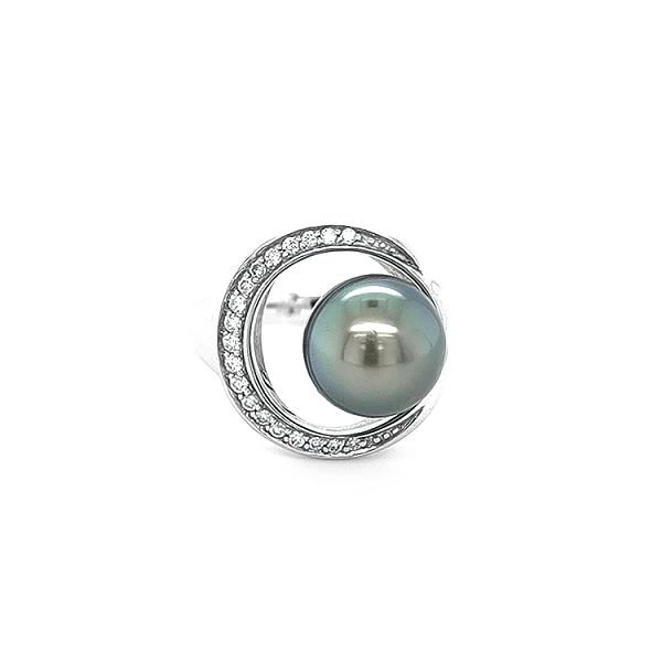 Goldring mit schwarzer Perle und Diamanten