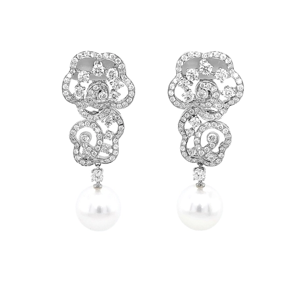 Gold Perlenohrringe mit Diamanten SS AA