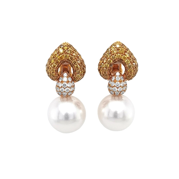 Goldohrringe Naturperlen und Diamanten