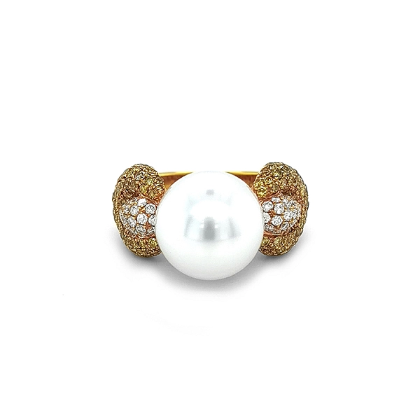 Goldring mit Perle und Diamanten