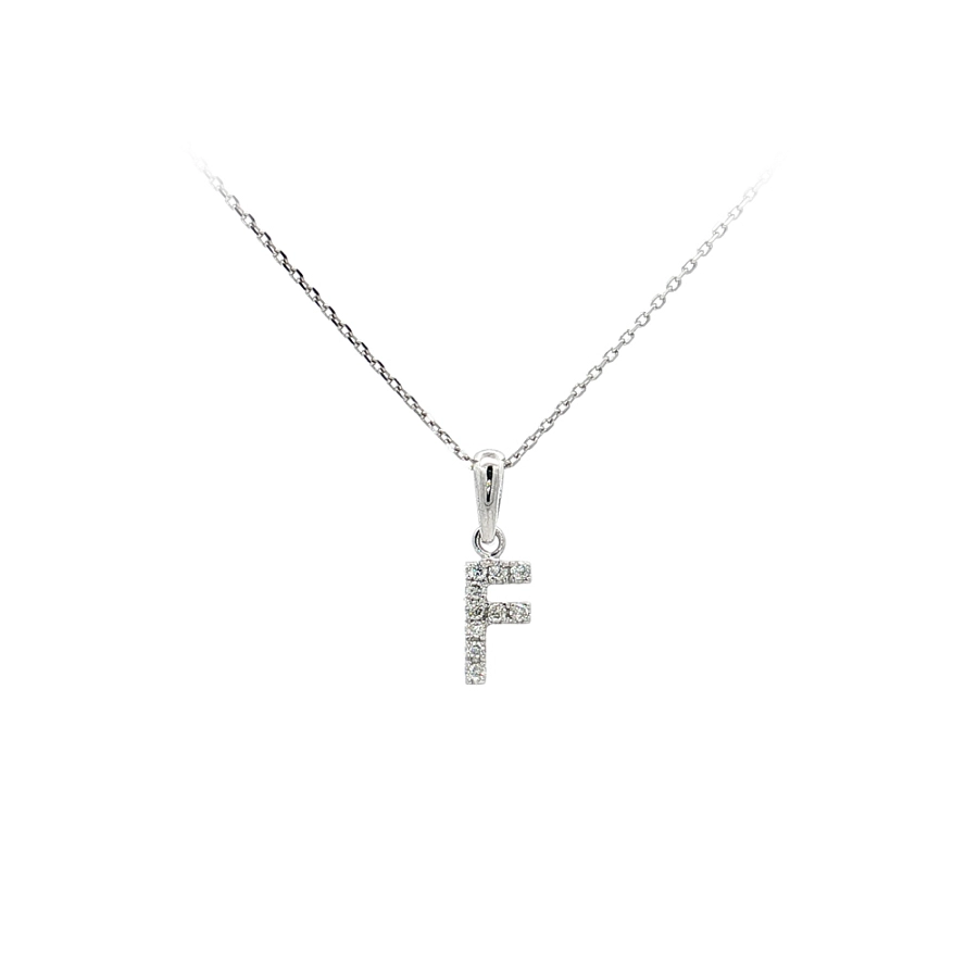 Anhänger aus Weißgold mit Zirkonia – Buchstabe F
