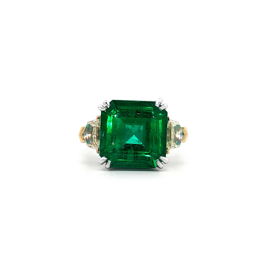 Bicolor-Goldring mit Smaragd und gelben Diamanten
