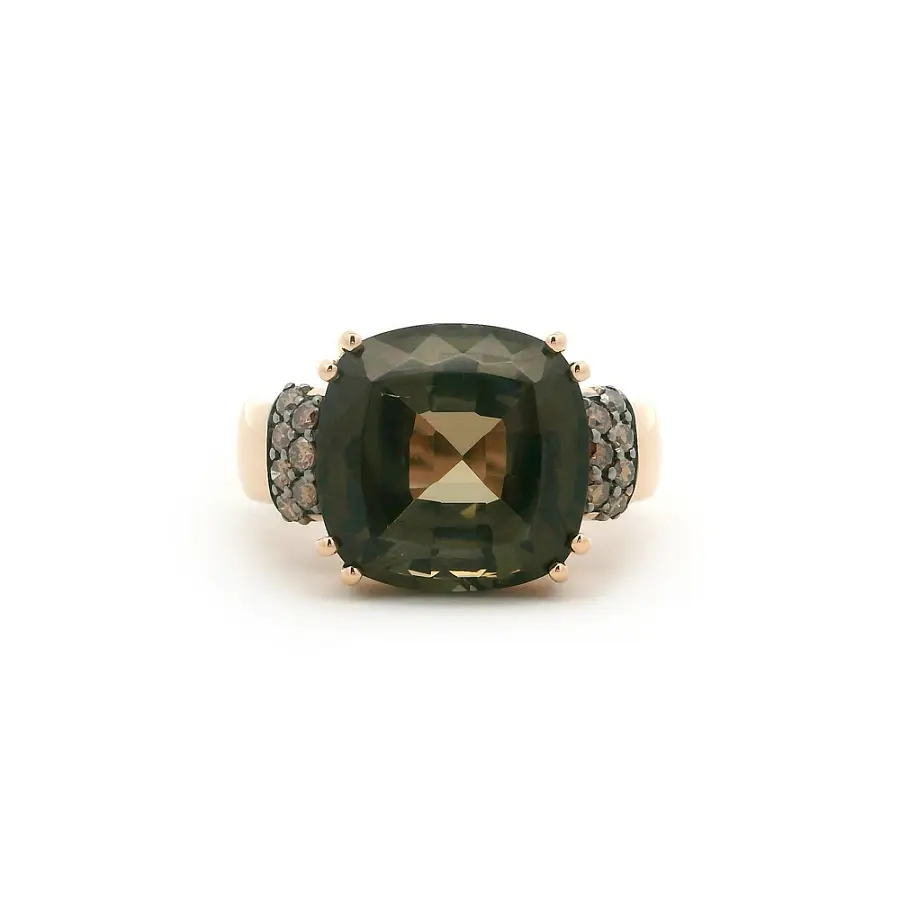Ring aus Roségold mit grünem Turmalin und braunen Diamanten