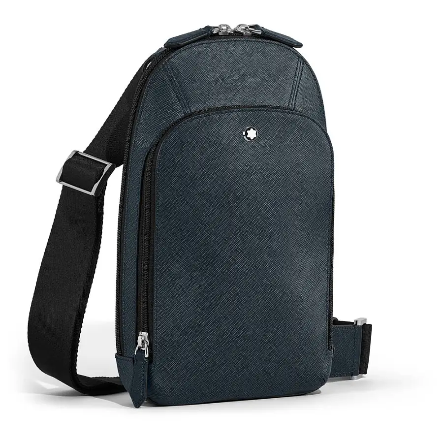 Montblanc Sartorial – Mittelgroße Umhängetasche aus Leder, Tweed Blue MB220356