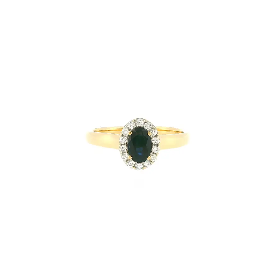 Gold ring mit Saphir 0,50 ct in einem Diamant-Halo