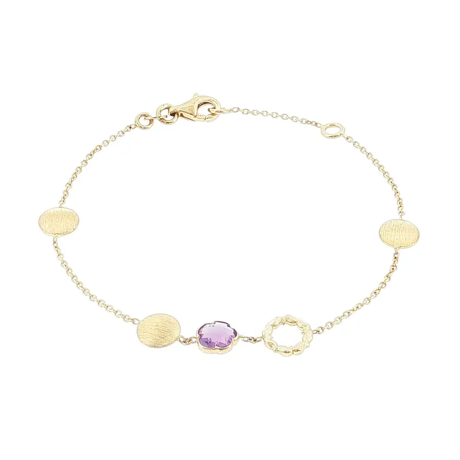Armband aus 14 Karat Gold mit Amethyst und Goldelementen