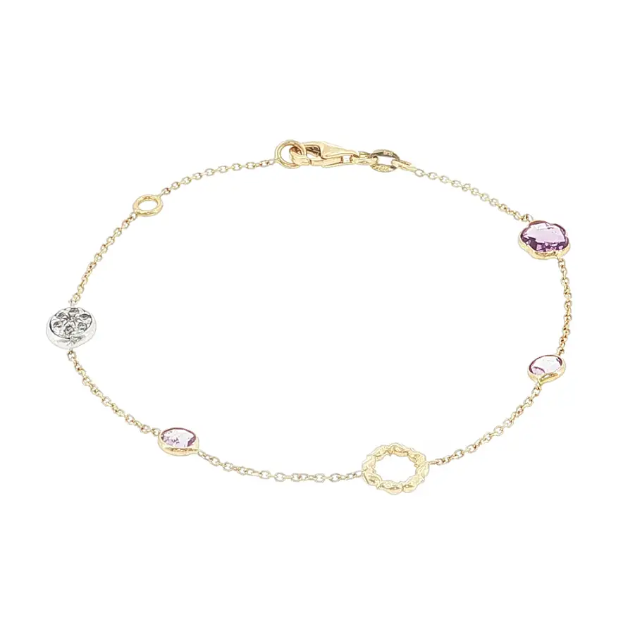 Armband aus 14 Karat Gold mit Amethyst und dekorativen Elementen