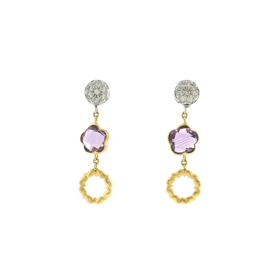 Luxuriöse Goldohrringe mit Amethyst und feinen Zirkonen