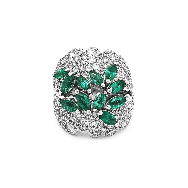 Goldring mit Smaragden und Diamanten
