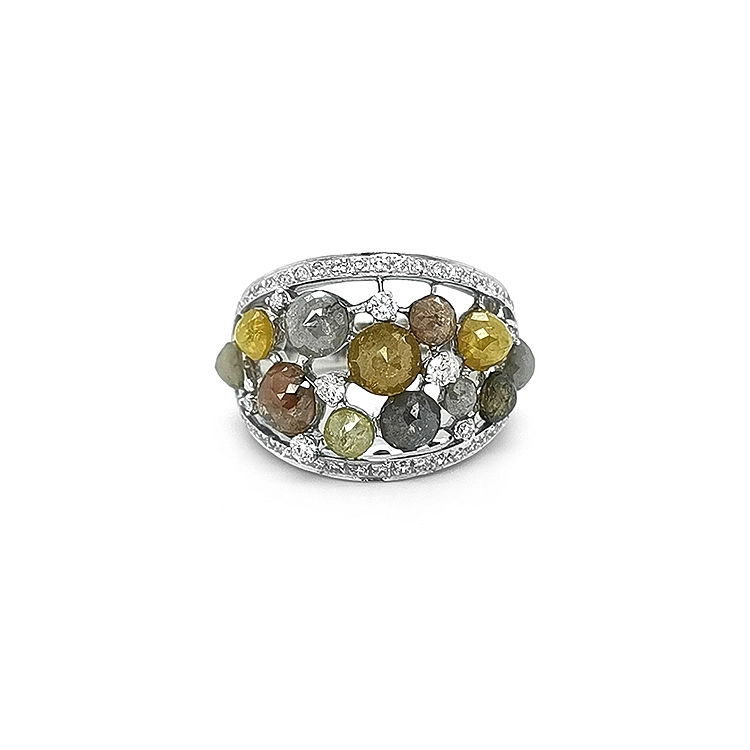 Goldring mit farbigen Diamanten