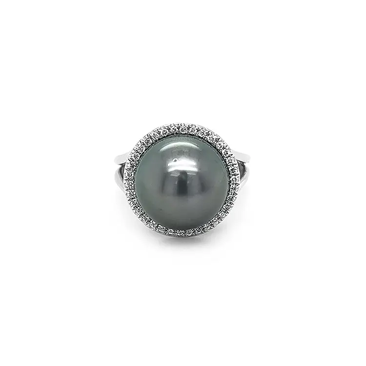 Goldring mit Naturperle und Diamanten