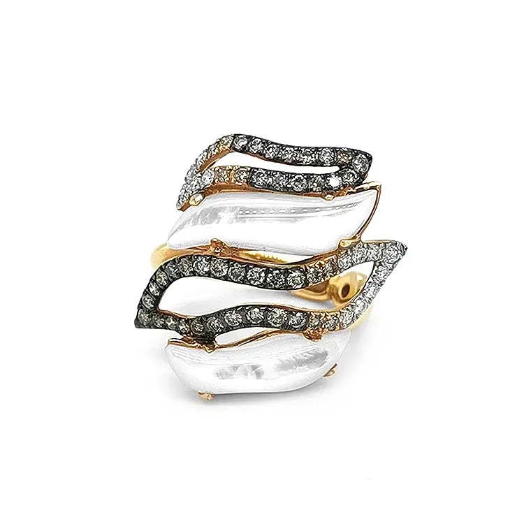 Goldring mit Perle und farbigen Diamanten