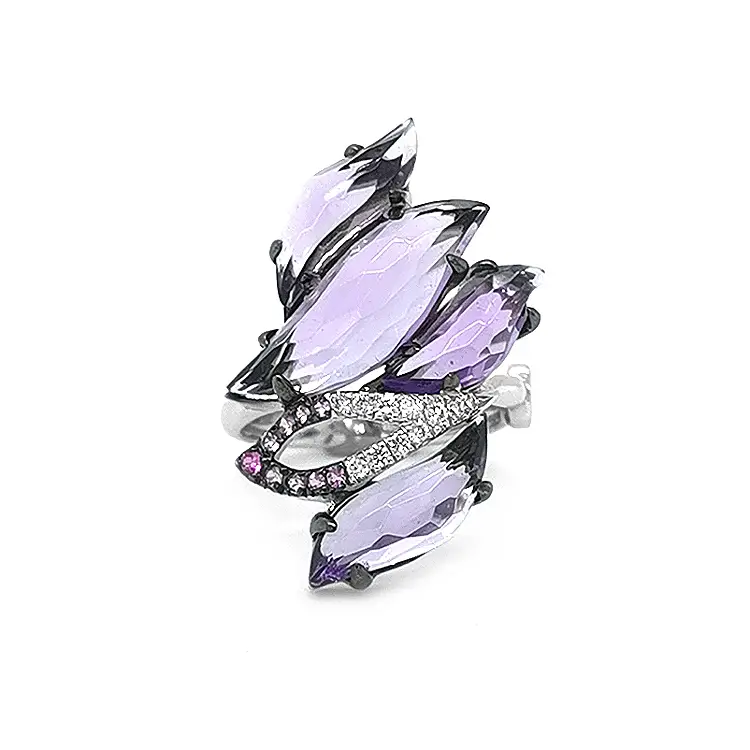 Goldring mit Amethysten, rosa Saphiren und Diamanten