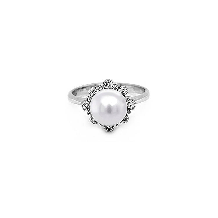 Goldring mit Naturperle und Diamanten