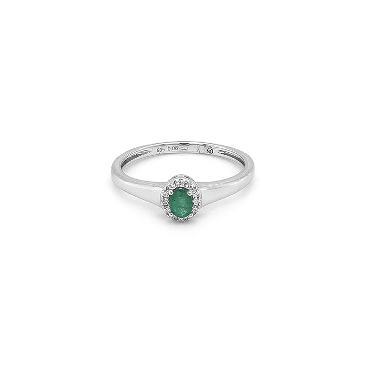 Smaragdring mit Diamanten aus Weißgold