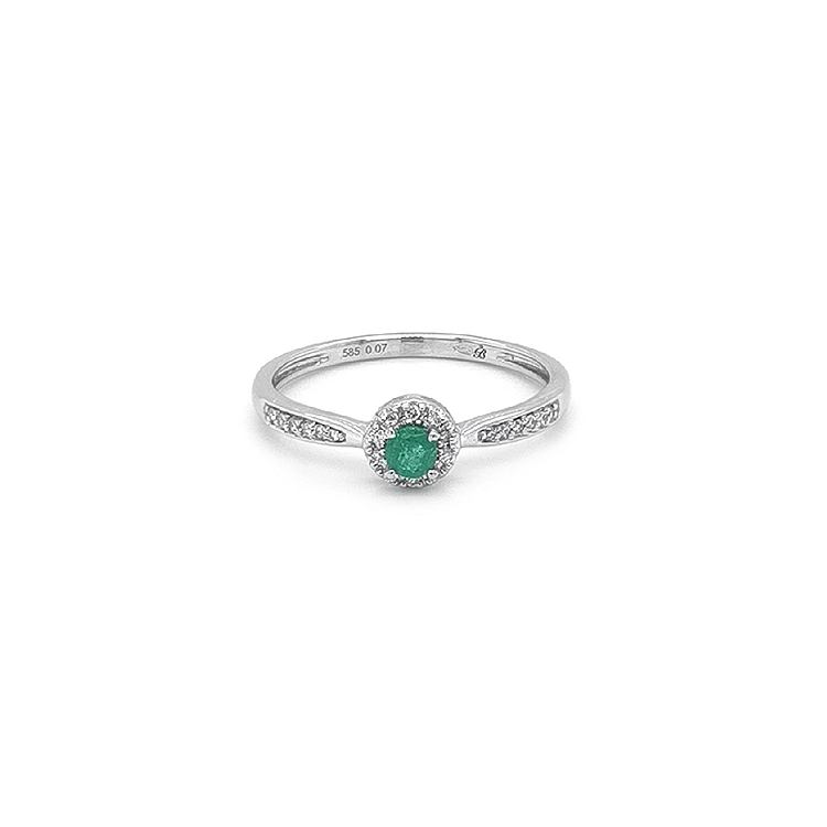 Smaragdring mit Diamanten aus Weißgold