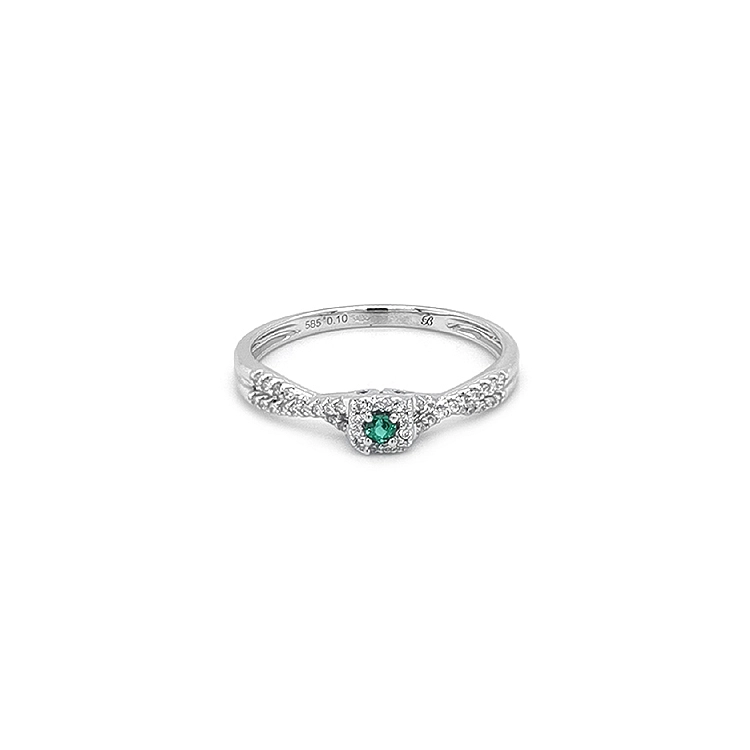 Smaragdring mit Diamanten aus Weißgold