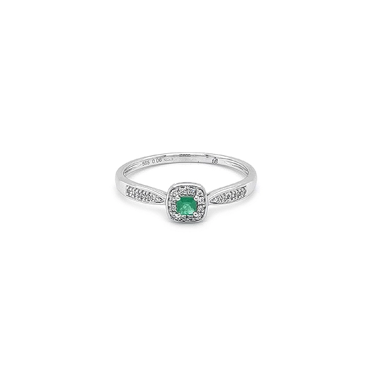 Smaragdring mit Diamanten aus Weißgold