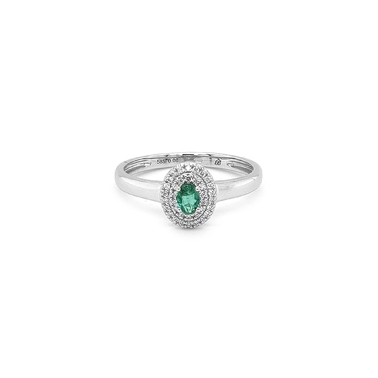 Smaragdring mit Diamanten aus Weißgold