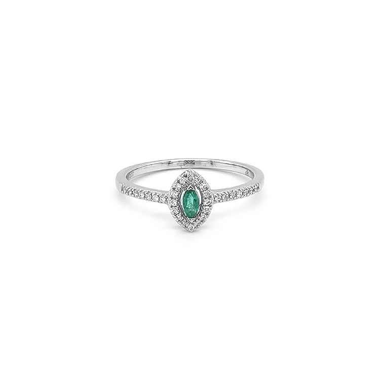Smaragdring mit Diamanten aus Weißgold