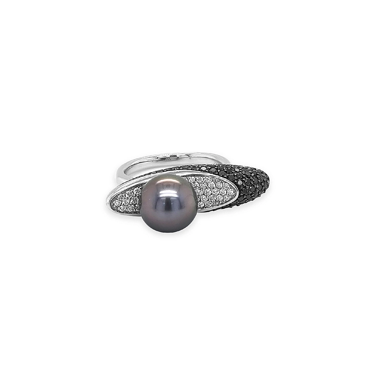 Goldring mit natürlicher Tahiti-Perle und Diamanten