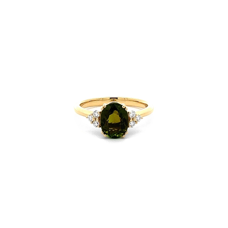 Goldring Grüner Turmalin und Diamanten