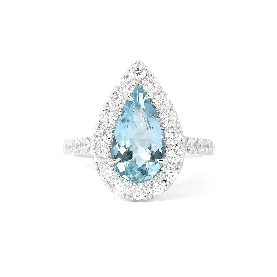 Luxuriöser tropfenförmiger Ring mit Aquamarin und Diamanten