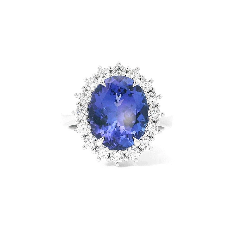 Exklusiver Ring aus Weißgold mit Tansanit und funkelndem Diamant