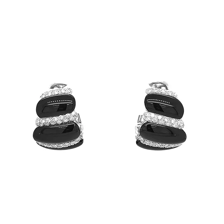 Goldohrringe mit Onyx und Diamanten