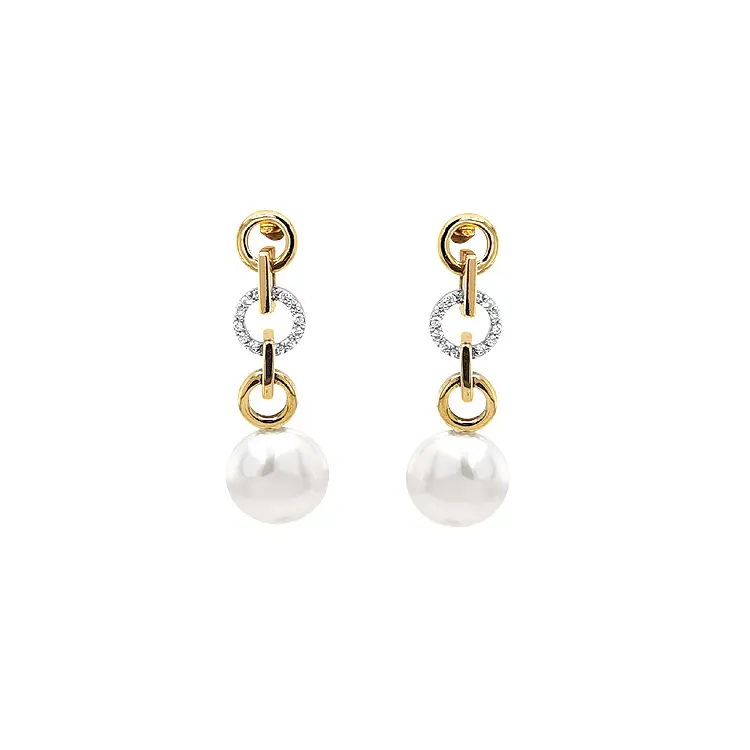 Goldohrringe Naturperlen und Diamanten