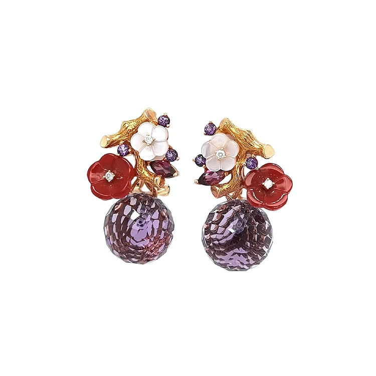 Gold-Ohrringe Halbedelsteine und Diamanten